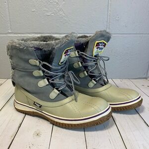 Pajar Women's Waterproof Winter Snow Iceland Boots Grey Tan Fur Lined Size 9.5